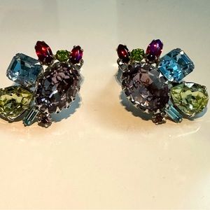 Alice Caviness Clustered Rhinestone Vintage Clip Earrings